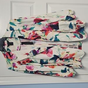 Investments 3/4 Ruched Sleeve Lightweight Open Front Blazer:Watercolor Floral: M